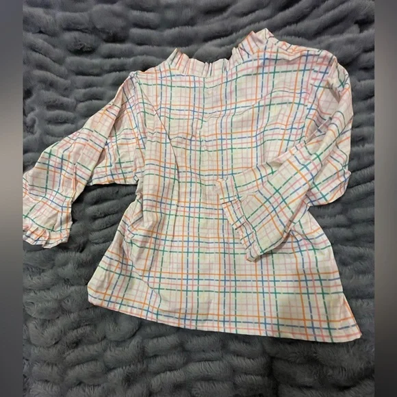 The Tiny Tassel Plaid Ruffle Sleeve Blouse - Picture 4 of 4